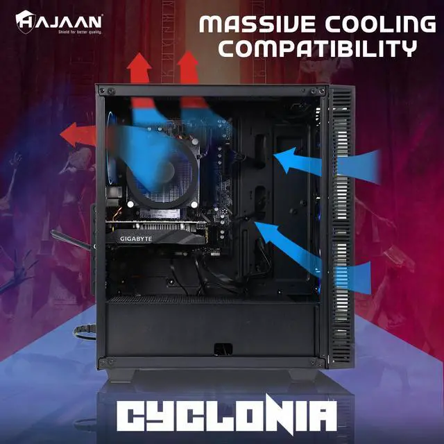 Alt view image 4 of 6 - HAJAAN CYCLONIA Gaming Tower Computer Desktop PC - AMD Ryzen 7 5700G Processor Up to 4.6GHz - RTX 3060 12G GDDR6 - 16GB DDR4 - 1TB SSD - Windows 11 Pro - Keyboard Mouse and Headset