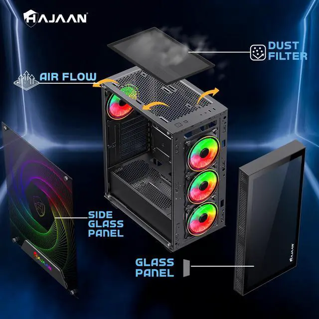 Alt view image 5 of 7 - HAJAAN Gaming PC Desktop | Liquid Cooled | 13th Gen Intel Core i7-13700F 16-Core Processor | GeForce RTX 4060 Ti 8GB | 32GB DDR4 RAM | 2TB NVMe SSD | 11AC Wi-Fi | Windows 11 Pro