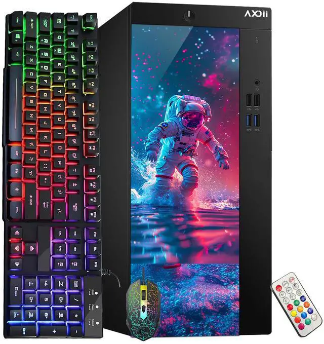 Main image of AXOII RGB Gaming PC Desktop Computer, Intel Core i7 Processor Upto 4.20GHz, GeForce RTX 3050 6GB, 32GB RAM, 1TB NVMe, Wi-Fi, Bluetooth - Windows 10 Pro