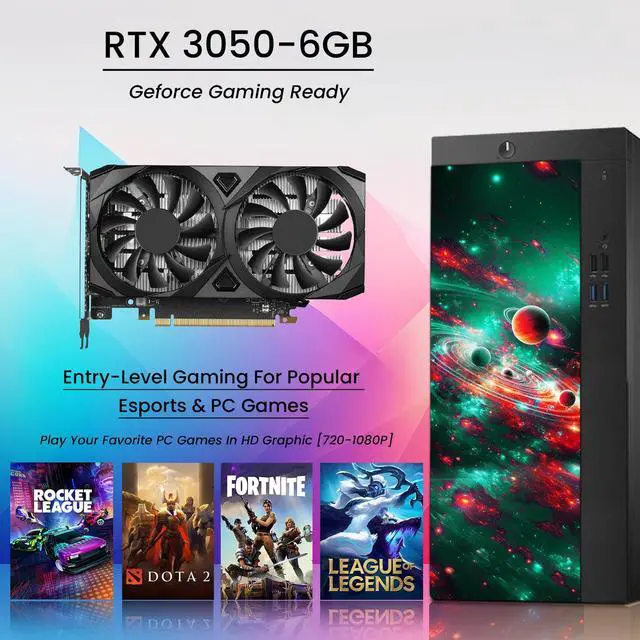 Alt view image 3 of 4 - AXOII RGB Gaming PC Desktop Computer, Intel Core i5 Processor Upto 4.1GHz, GeForce RTX 3050 6GB, 32GB RAM, 1TB NVMe, Wi-Fi, Bluetooth - Windows 11 Pro