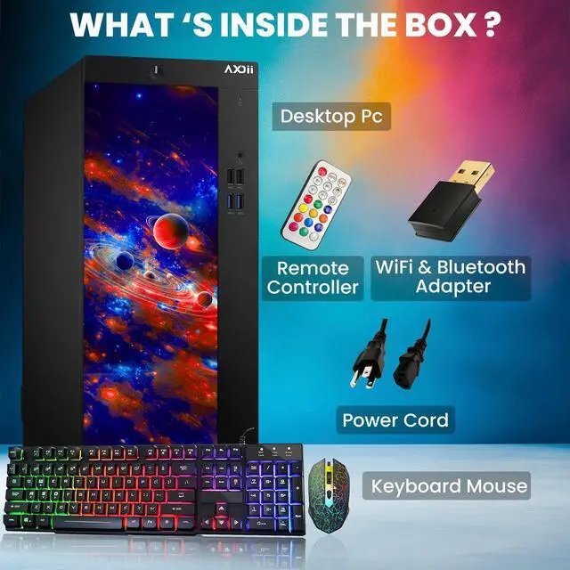 Alt view image 4 of 4 - AXOII RGB Gaming PC Desktop Computer, Intel Core i5 Processor Upto 4.1GHz, GeForce RTX 3050 6GB, 32GB RAM, 1TB NVMe, Wi-Fi, Bluetooth - Windows 11 Pro