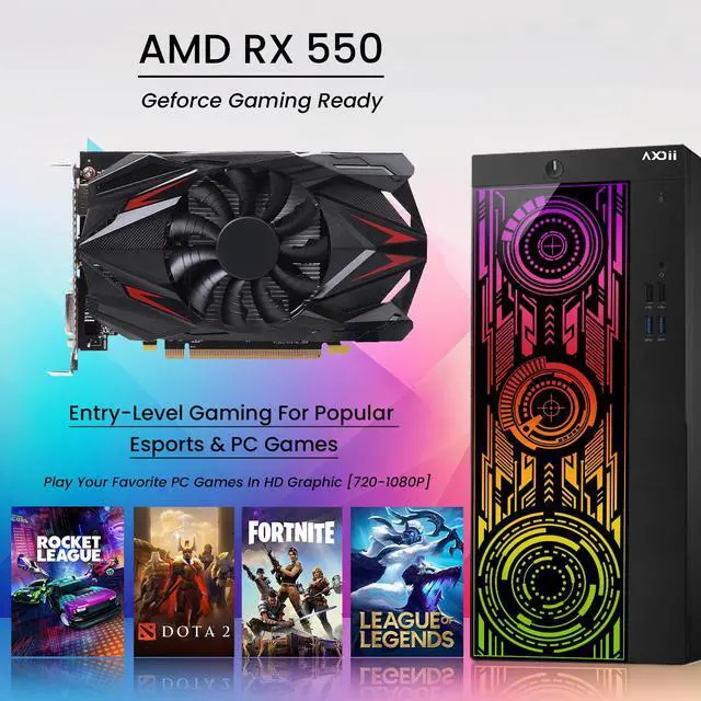 Alt view image 3 of 4 - AXOII RGB Gaming PC Desktop Computer, Intel Core i5 Processor Upto 4.1GHz, AMD Radeon RX 550 4GB, 32GB RAM, 1TB NVMe, Wi-Fi, Bluetooth - Windows 11 Pro