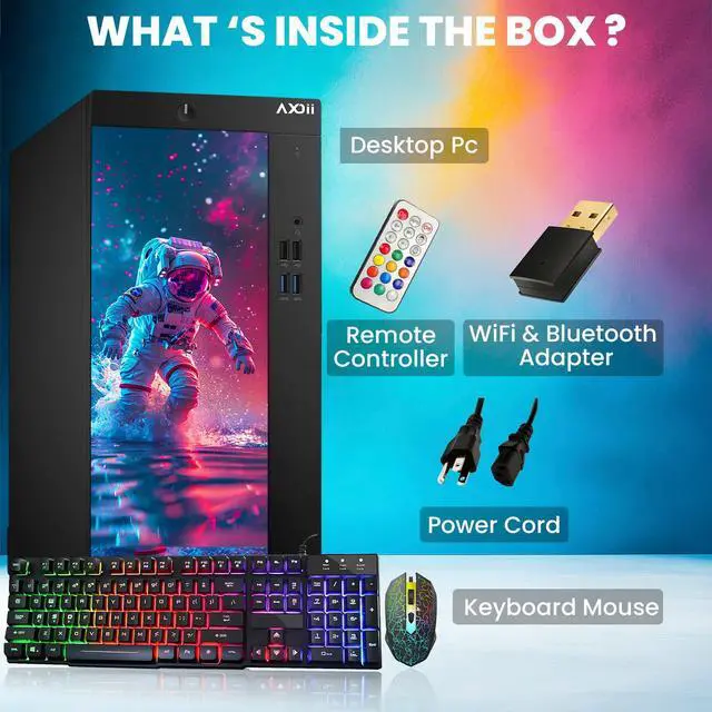 Alt view image 6 of 6 - AXOII Custom Built Gaming PC, Intel Core i5 Processor, GeForce GTX 1050 Ti 4GB, 32GB DDR4 RAM, 1TB M.2 NVMe SSD, 24 Inch Gaming Monitor - Windows 11 Pro