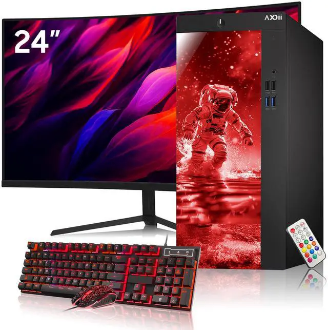 Main image of AXOII Custom Built Gaming PC, Intel Core i7 Processor, GeForce RTX 3050 6GB, 32GB DDR4 RAM, 1TB M.2 NVMe SSD, 24 Inch Gaming Monitor - Windows 11 Pro