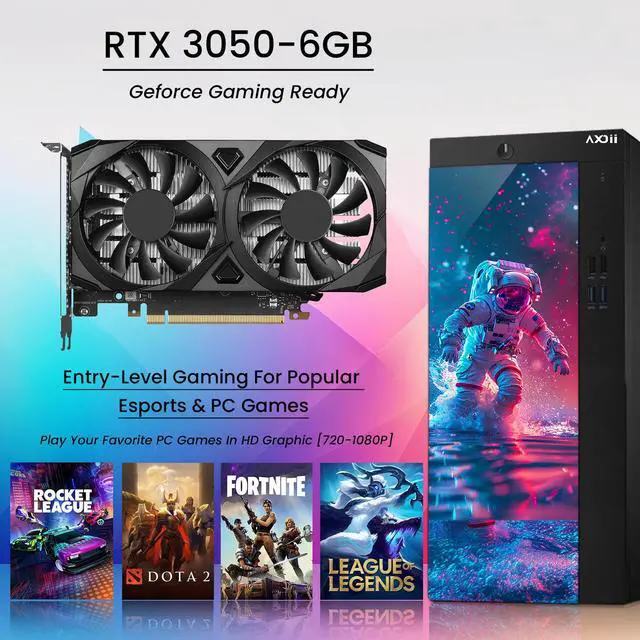 Alt view image 5 of 6 - AXOII Custom Built Gaming PC, Intel Core i7 Processor, GeForce RTX 3050 6GB, 32GB DDR4 RAM, 1TB M.2 NVMe SSD, 24 Inch Gaming Monitor - Windows 11 Pro