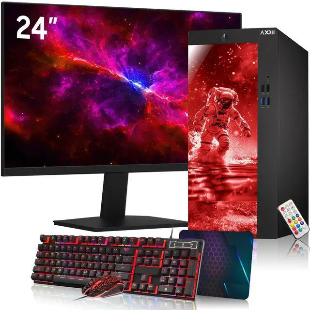 Main image of AXOII RGB Custom PC Bundle Intel i5 Processor up to 4.1GHz, 16GB DDR4 RAM, 1TB NVMe SSD, Wi-Fi, Windows 11 Pro + 24" Monitor Home/Office Use
