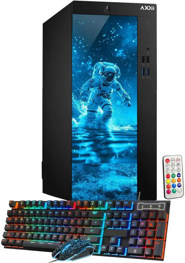 Alt view image 2 of 5 - AXOII RGB Custom PC Bundle Intel i5 Processor up to 4.1GHz, 16GB DDR4 RAM, 1TB NVMe SSD, Wi-Fi, Windows 11 Pro + 24" Monitor Home/Office Use