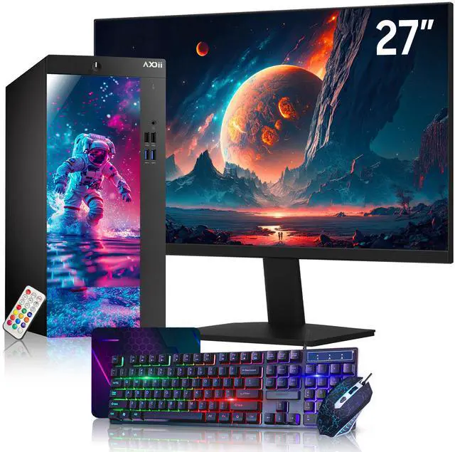 Main image of AXOII RGB Custom PC Bundle Intel i5 Processor up to 4.1GHz, 16GB DDR4 RAM, 1TB NVMe SSD, Wi-Fi, Windows 11 Pro + 27" Monitor Home/Office Use