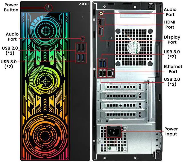 Alt view image 2 of 4 - AXOII Custom RGB Computer PC - Intel Core i5 Processor up to 4.1GHz, 16GB DDR4 RAM, 512GB NVMe SSD, Wi-Fi, Bluetooth, Windows 11 Pro
