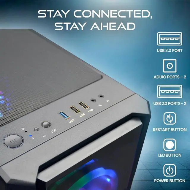 Alt view image 6 of 7 - HAJAAN BREEZE Gaming PC Desktop Tower  AMD Ryzen 5 5600X Processor 3.7 GHz, NVIDIA RTX 5060 8GB GDDR7, 32GB DDR4 RAM, 1TB NVME SSD, 650W PSU, Wi-Fi, Windows 11 Pro