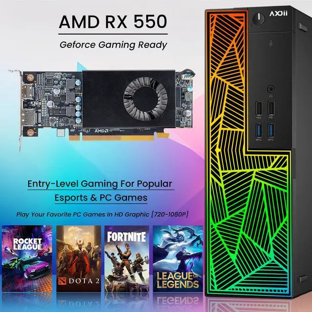 Alt view image 4 of 5 - AXOII RGB Gaming PC Desktop Computer + 24 Inch FHD Monitor Intel Core i5, Radeon RX 550 4GB, 16GB DDR4, 512GB NVMe SSD, Wi-Fi, Speakers, Windows 11 Pro