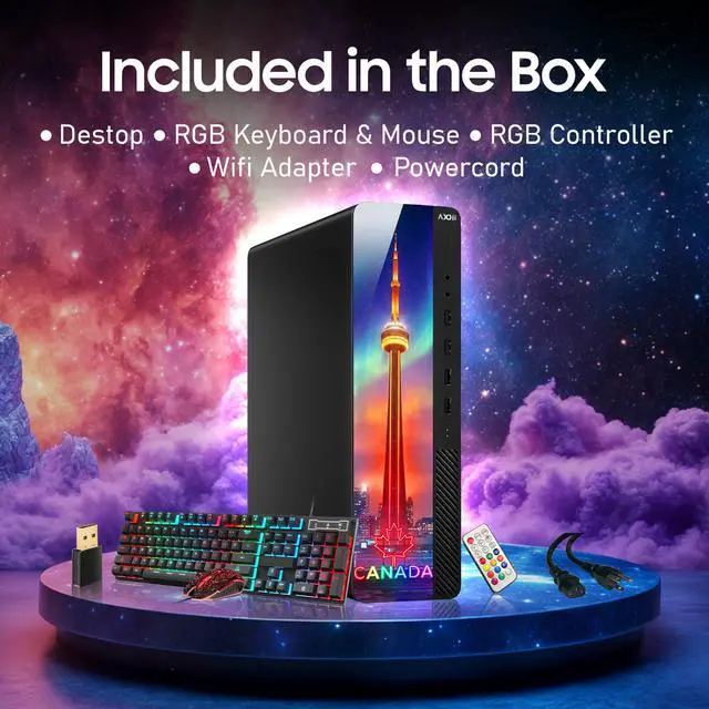 Alt view image 6 of 6 - AXOII RGB Gaming Desktop PC Intel Core i5 up to 4.0GHz, GeForce GT 1030 2GB GDDR5, 16GB RAM, 512GB NVMe SSD, Wi-Fi, Bluetooth, Windows 11 Pro