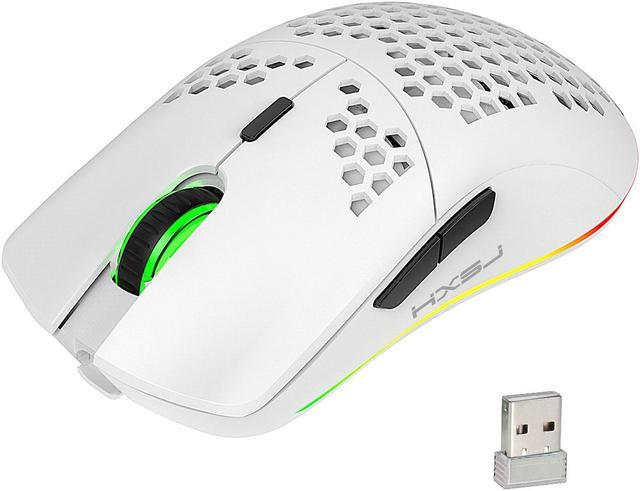 HXSJ T66 Ergonomic 2.4G Wireless Gaming Mouse with RGB Lighting, Adjustable  DPI, Built-in 750mAh Rechargeable Battery - White 