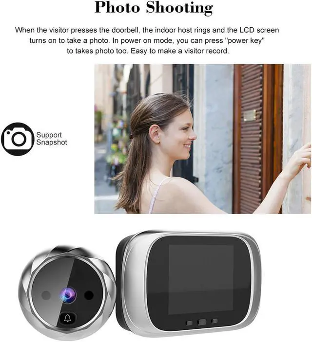 Alt view image 4 of 7 - Home Security Digital Peephole Door Camera Viewer with Doorbell, 2.8 Inch LCD Screen, Night Vision, Photo Record - Silver