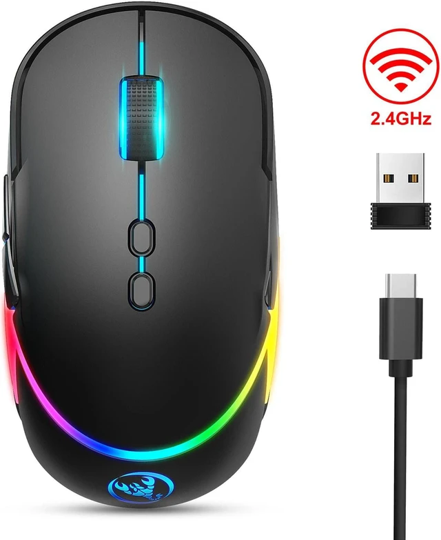 HXSJ T200 Ergonomic Wireless Gaming Mouse with 12 RGB Light Effects and ...