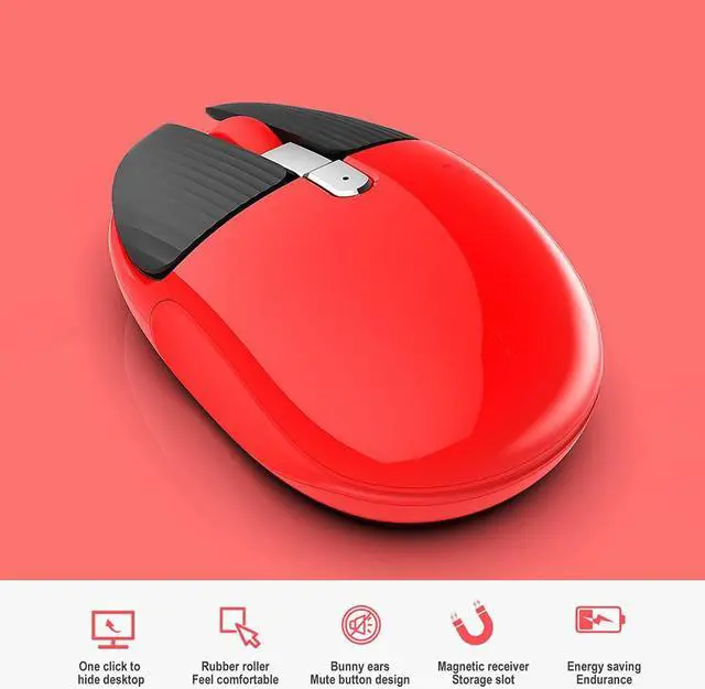 Alt view image 2 of 7 - HXSJ M106 Bunny Style Silent Office Wireless Mouse for Girl (One-button Hide Desktop, Rechargeable 600mAh, Black)