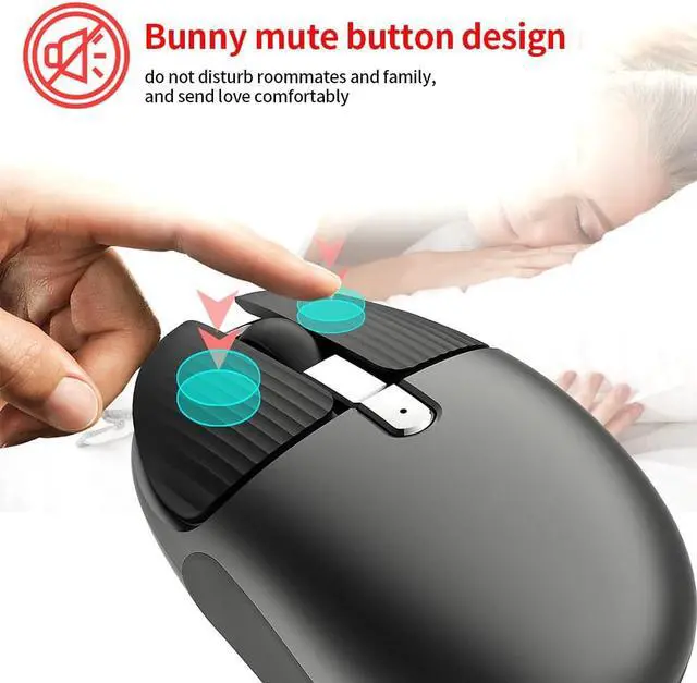 Alt view image 3 of 7 - HXSJ M106 Bunny Style Silent Office Wireless Mouse for Girl (One-button Hide Desktop, Rechargeable 600mAh, Black)