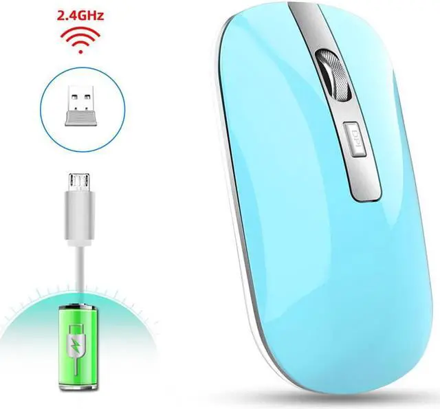 Alt view image 3 of 7 - HXSJ M30 Rechargeable Office Silent Wireless Mouse W/ Metal Scroll Wheel and 1600DPI - Blue
