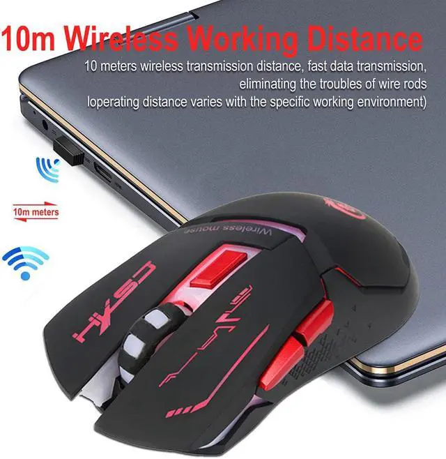 Alt view image 2 of 7 - HXSJ X30 Ergonomic 7 Colorful Lights 2400DPI Wireless Mouse with Built-in 1200mAh High Capacity Rechargeable Battery
