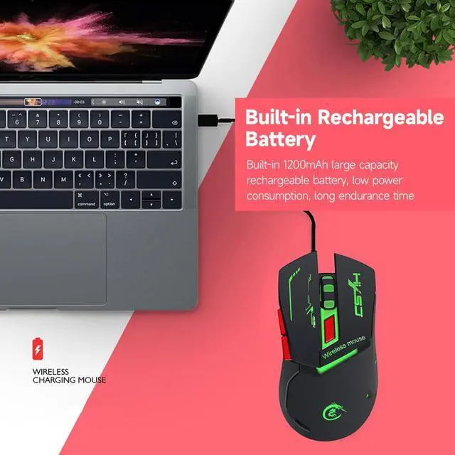 Alt view image 3 of 7 - HXSJ X30 Ergonomic 7 Colorful Lights 2400DPI Wireless Mouse with Built-in 1200mAh High Capacity Rechargeable Battery