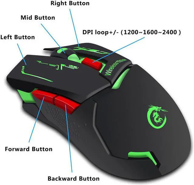 Alt view image 6 of 7 - HXSJ X30 Ergonomic 7 Colorful Lights 2400DPI Wireless Mouse with Built-in 1200mAh High Capacity Rechargeable Battery