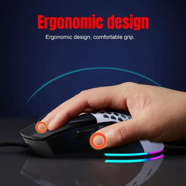 Alt view image 2 of 7 - HXSJ X300 Ergonomic Macro Programming Gamer USB Wired Mouse with 7200 DPI, 14 RGB Backlit Cover, 125Hz Polling Rate - Mice for PC Computer - Black