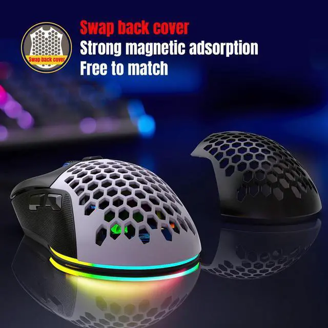 Alt view image 5 of 7 - HXSJ X300 Ergonomic Macro Programming Gamer USB Wired Mouse with 7200 DPI, 14 RGB Backlit Cover, 125Hz Polling Rate - Mice for PC Computer - Black