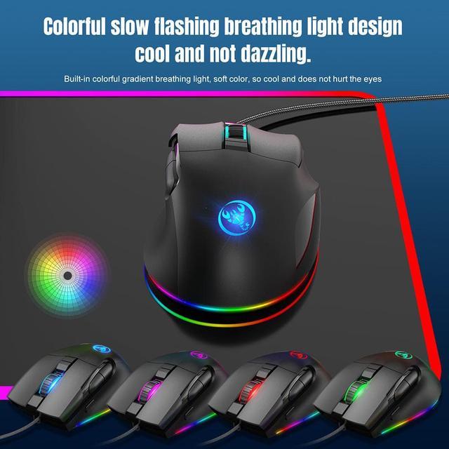 HXSJ A905 Ergonomic USB Wired Game Mouse for Laptop PC (8 Macro Programmable  Buttons, 7200DPI, RGB Backlit, Black) 