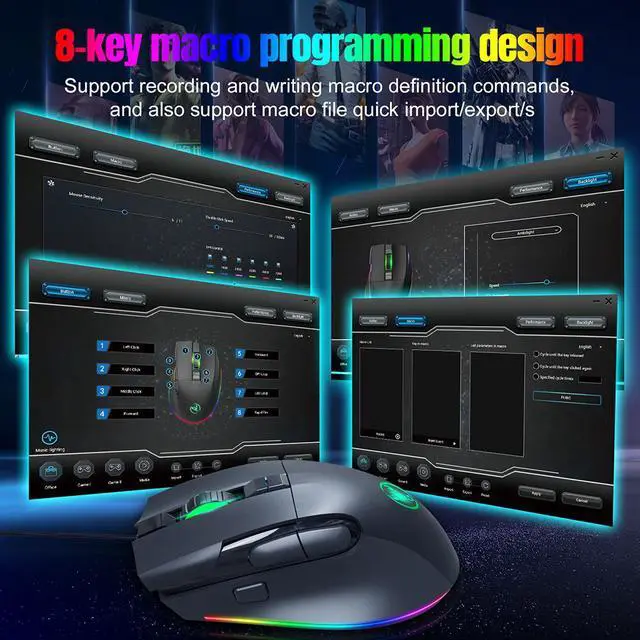 Alt view image 6 of 7 - HXSJ A905 Ergonomic USB Wired Game Mouse for Laptop PC (8 Macro Programmable Buttons, 7200DPI, RGB Backlit, Black)