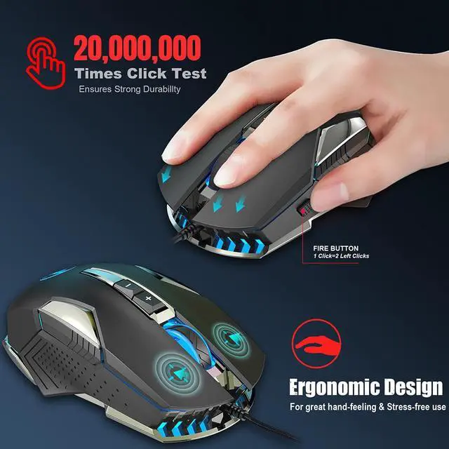 Alt view image 4 of 7 - HXSJ S600 Ergonomic Programmable Gaming USB Wired Mouse with Colorful RGB Light, 9 Macro Keys, 7200DPI