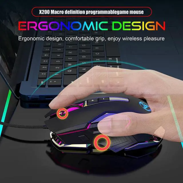 Alt view image 5 of 7 - HXSJ S600 Ergonomic Programmable Gaming USB Wired Mouse with Colorful RGB Light, 9 Macro Keys, 7200DPI
