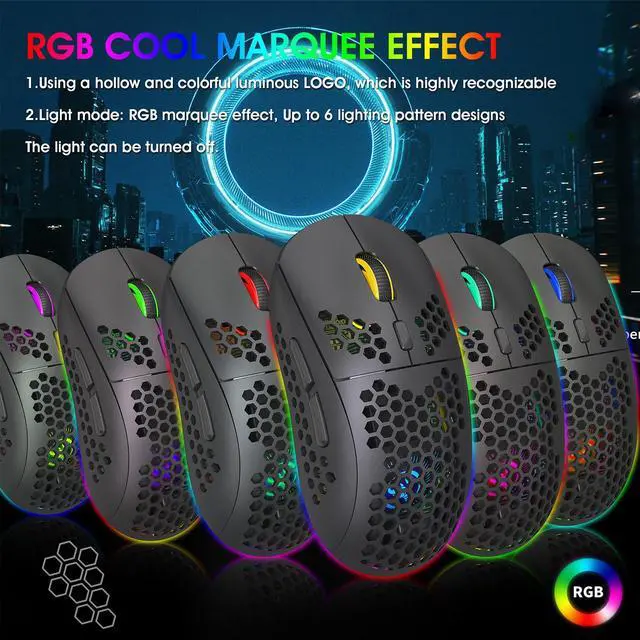 Alt view image 2 of 7 - HXSJ T90 Triple Mode Rechargeable Wireless Mouse (Bluetooth 3.0 + 5.0 + 2.4GHz Wireless, RGB Lighting, Adjustable DPI, Black)