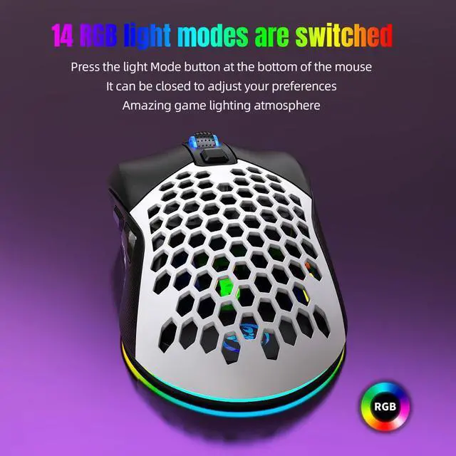 Alt view image 7 of 7 - HXSJ X300 Ergonomic Macro Programming Gamer USB Wired Mouse with 7200 DPI, 14 RGB Backlit Cover, 125Hz Polling Rate - Mice for PC Computer - Black