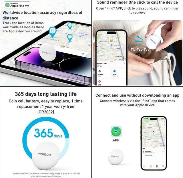 Alt view image 6 of 7 - MOMAX PinTag BR5 Wireless Positioning Anti-lost Real-time Tracker with Apple Find My Certified (Black)