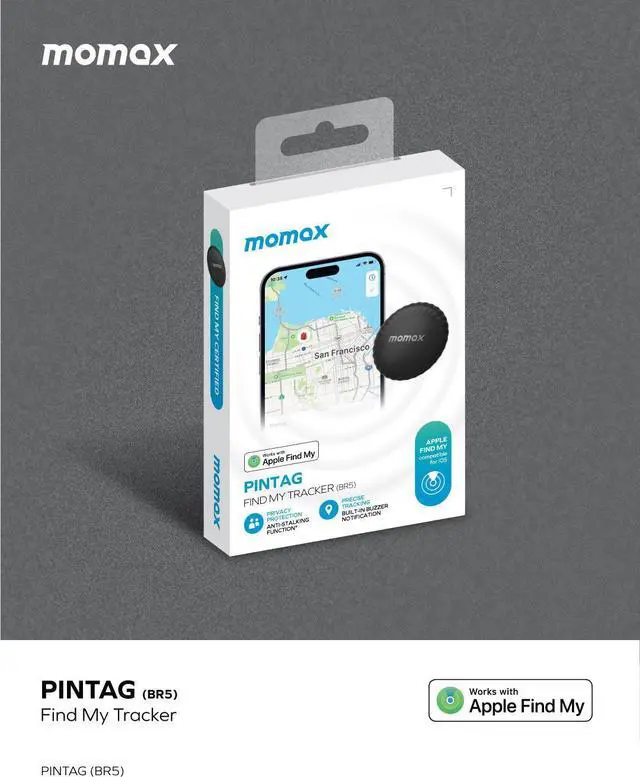 Main image of MOMAX PinTag BR5 Wireless Positioning Anti-lost Real-time Tracker with Apple Find My Certified (Black)