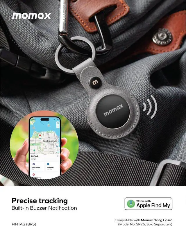 Alt view image 5 of 7 - MOMAX PinTag BR5 Wireless Positioning Anti-lost Real-time Tracker with Apple Find My Certified (Black)