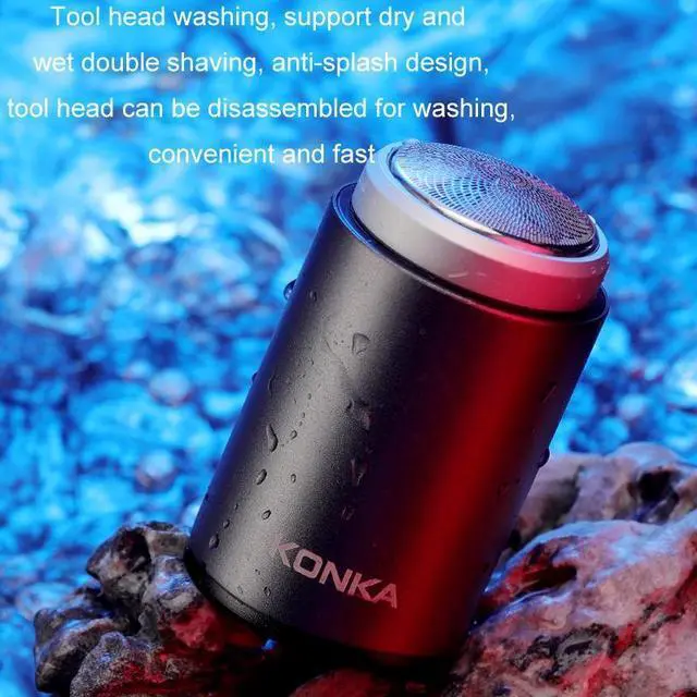 Alt view image 6 of 7 - KONKA Mini Portable Shaver Outdoor Waterproof Men Razor (Black + 1 Cutter Head)