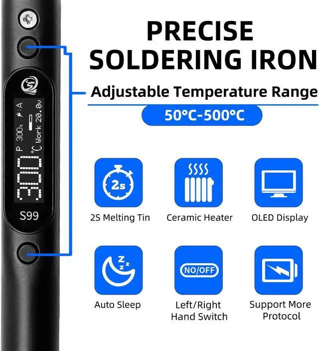 Alt view image 2 of 7 - SEQURE S99 Portable Soldering Iron, Max 150W Electric Soldering Iron, 122-932 Fast Heating, DC/PD/PPS Power Input, Mini Welding Tool (Only Controller + BC2 Solder Tip)