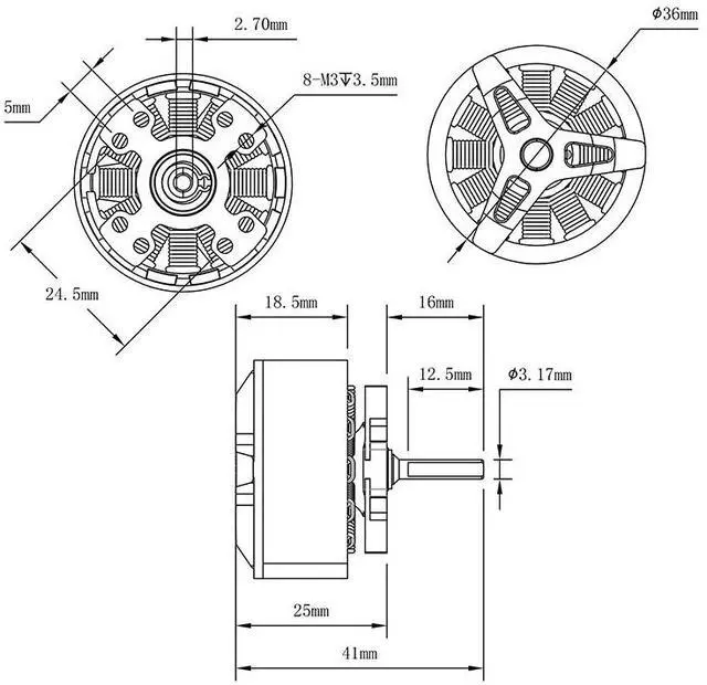 Alt view image 6 of 7 - SEQURE 3625 outer rotor brushless motor with small size and high torque outrunner motorsuitable for 1/10 RC climbing vehicle rocky crawler vehicle