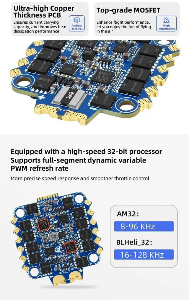 Alt view image 4 of 7 - SEQURE Blueson A2 8S 70A ESC 128KHz 4IN1 ESC for FPV Drones Racing and Freestyle - AM32