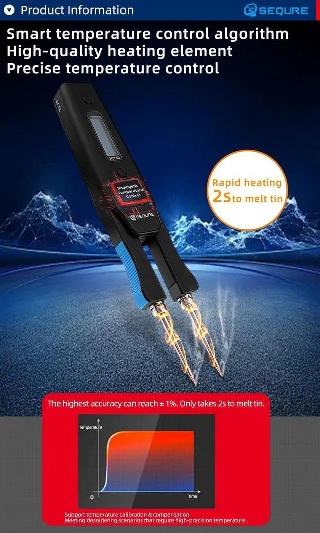 Alt view image 2 of 7 - SEQURE HT140 2-IN-1 Portable Hot Tweezers Soldering Iron Kit, 2s Fast Heating, 122-932, 3 Preset Temperature, Smart Digital Soldering Iron for SMD Work with PD 65W Adapter