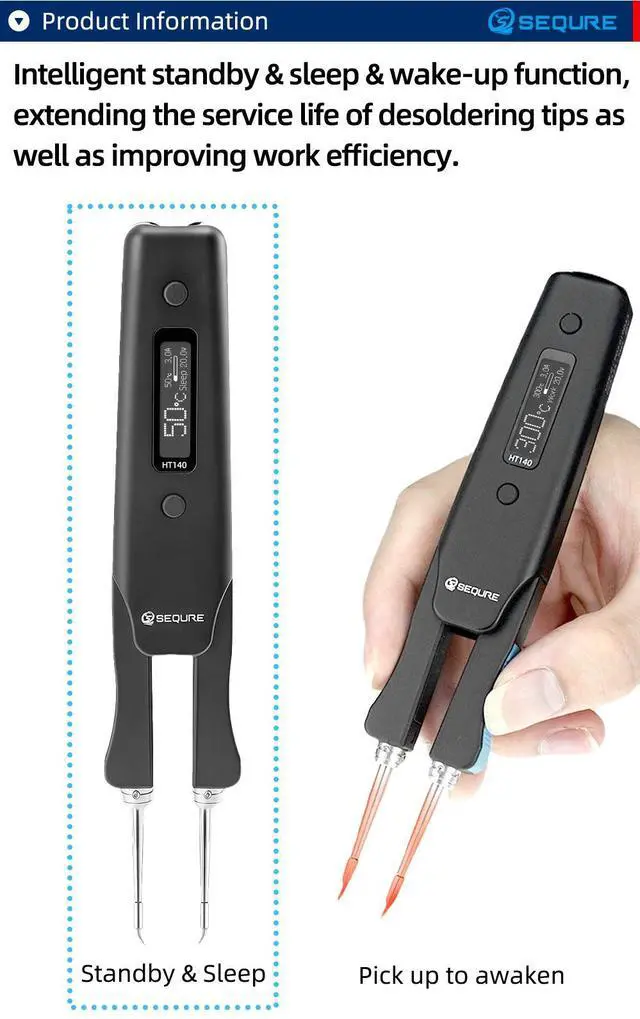 Alt view image 6 of 7 - SEQURE HT140 2-IN-1 Portable Hot Tweezers Soldering Iron Kit, 2s Fast Heating, 122-932, 3 Preset Temperature, Smart Digital Soldering Iron for SMD Work with PD 65W Adapter