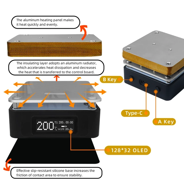 Alt view image 3 of 7 - SEQURE T55 Smart Mini Constant Temperature Adjustable Soldering Hot Plate PCB Preheating Plate LED Desoldering Support PD|QC|DC Power Supply Repair Tools for Mobile Phone