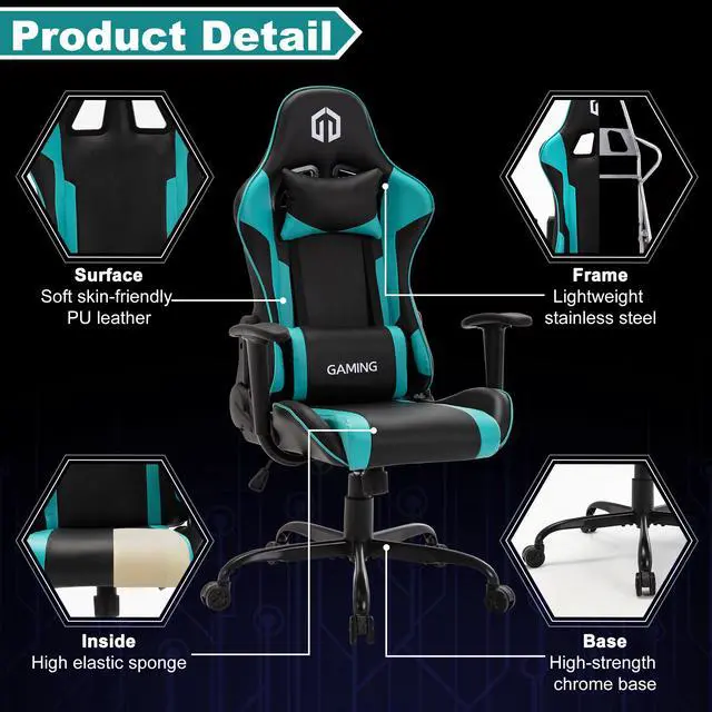 Alt view image 4 of 6 - LSSPAID Gaming Chair Racing Computer Chair Executive and Ergonomic Reclining Swivel Chair with Headrest and Lumbar Cushion (Black/Mint)