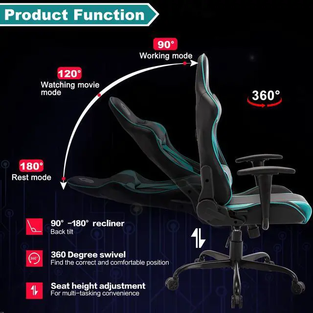 Alt view image 5 of 6 - LSSPAID Gaming Chair Racing Computer Chair Executive and Ergonomic Reclining Swivel Chair with Headrest and Lumbar Cushion (Black/Mint)
