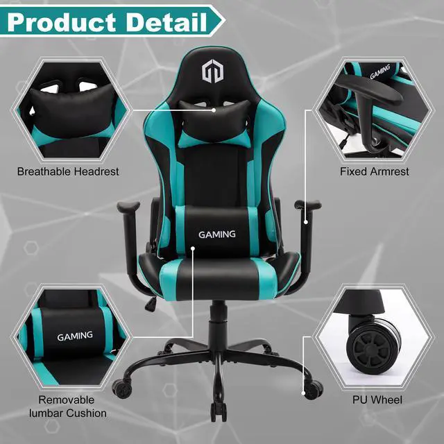 Alt view image 3 of 6 - LSSPAID Gaming Chair Racing Computer Chair Executive and Ergonomic Reclining Swivel Chair with Headrest and Lumbar Cushion (Black/Mint)