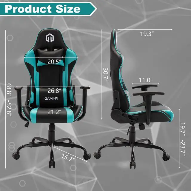 Alt view image 2 of 6 - LSSPAID Gaming Chair Racing Computer Chair Executive and Ergonomic Reclining Swivel Chair with Headrest and Lumbar Cushion (Black/Mint)