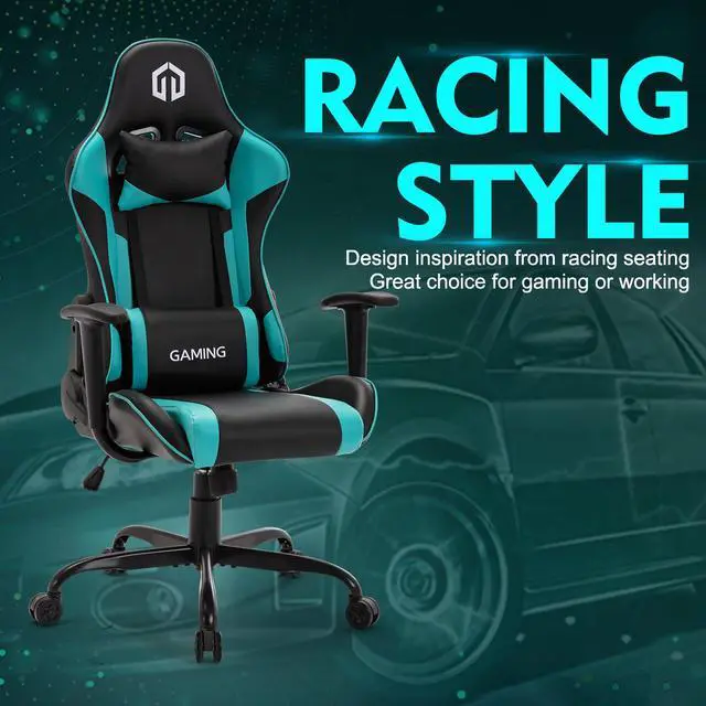 Alt view image 6 of 6 - LSSPAID Gaming Chair Racing Computer Chair Executive and Ergonomic Reclining Swivel Chair with Headrest and Lumbar Cushion (Black/Mint)