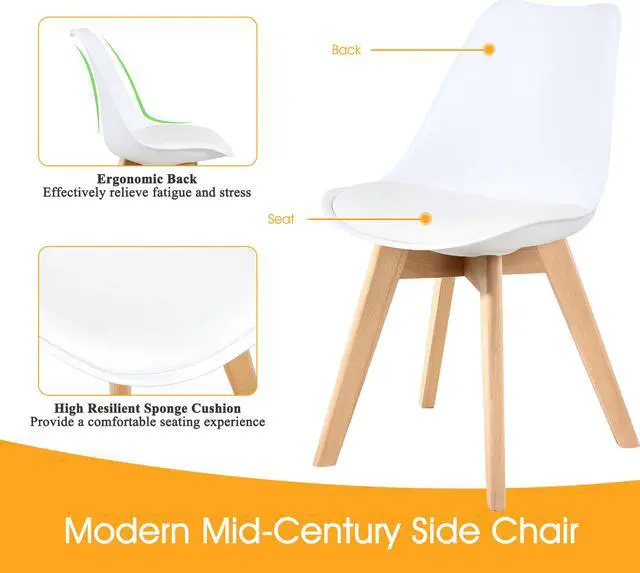 Alt view image 4 of 7 - LSSPAID Set of 2 Mid Century Dining Chair,Shell Lounge Plastic Side Chair with Soft Padded and Beech Wood Legs for Dining Room Living Room Bedroom Kitchen,White