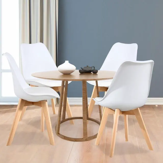 Alt view image 7 of 7 - LSSPAID Set of 2 Mid Century Dining Chair,Shell Lounge Plastic Side Chair with Soft Padded and Beech Wood Legs for Dining Room Living Room Bedroom Kitchen,White